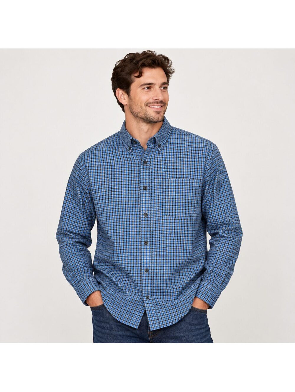 Banana Republic Men's XXL Untucked Fit Blue Plaid Cotton Button Down Shirt